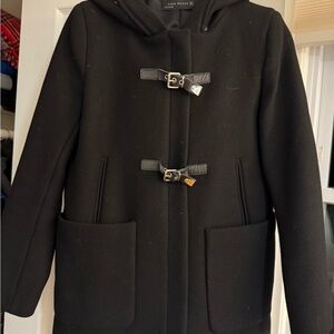 Zara Kids Black Pea Coat with Buckle Closures